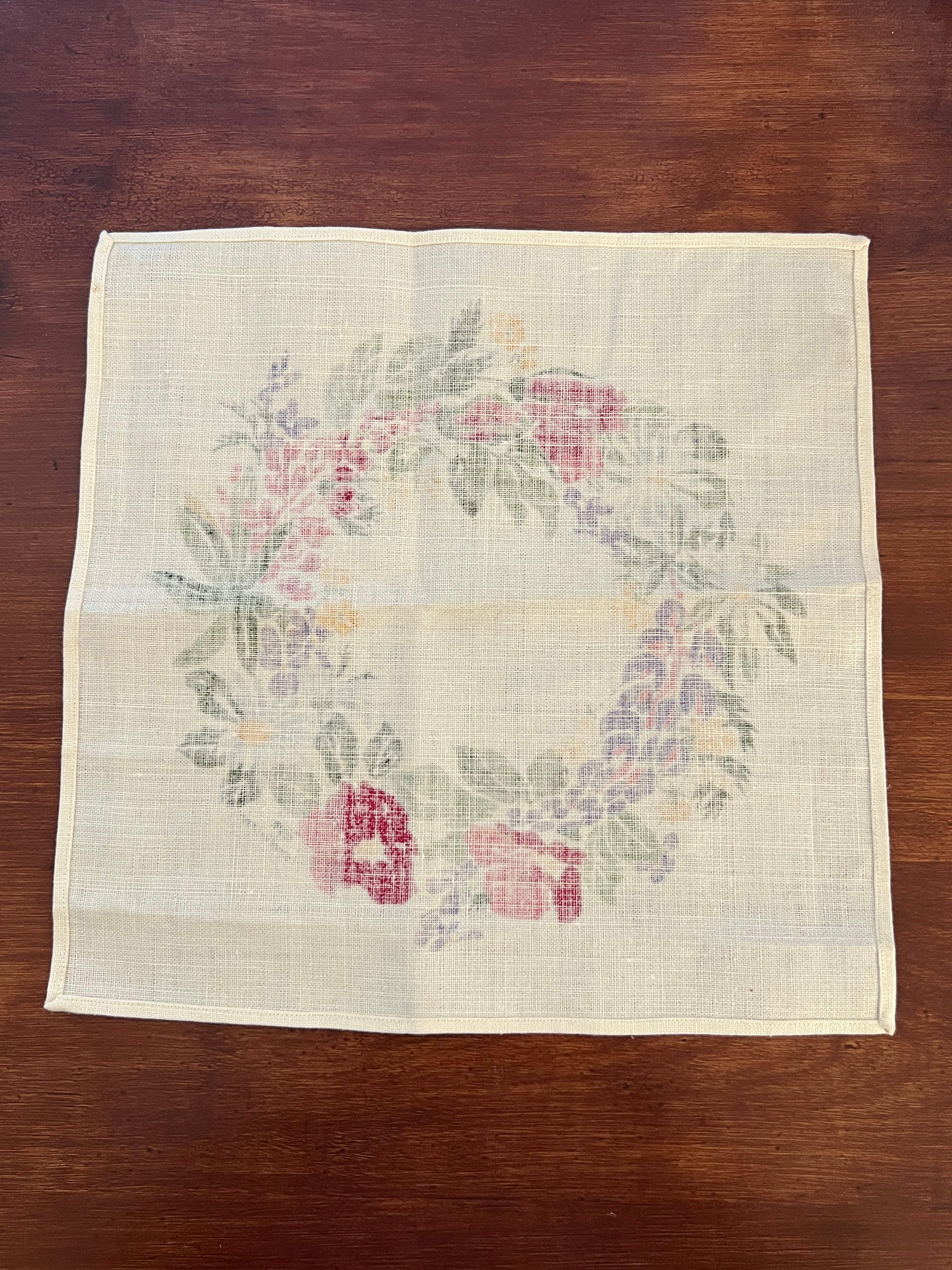 Vintage Swedish Lupinus Wreath Hand-Printed Linen Dolly by Eva Nordblom for Jobs Handtryck Leksand