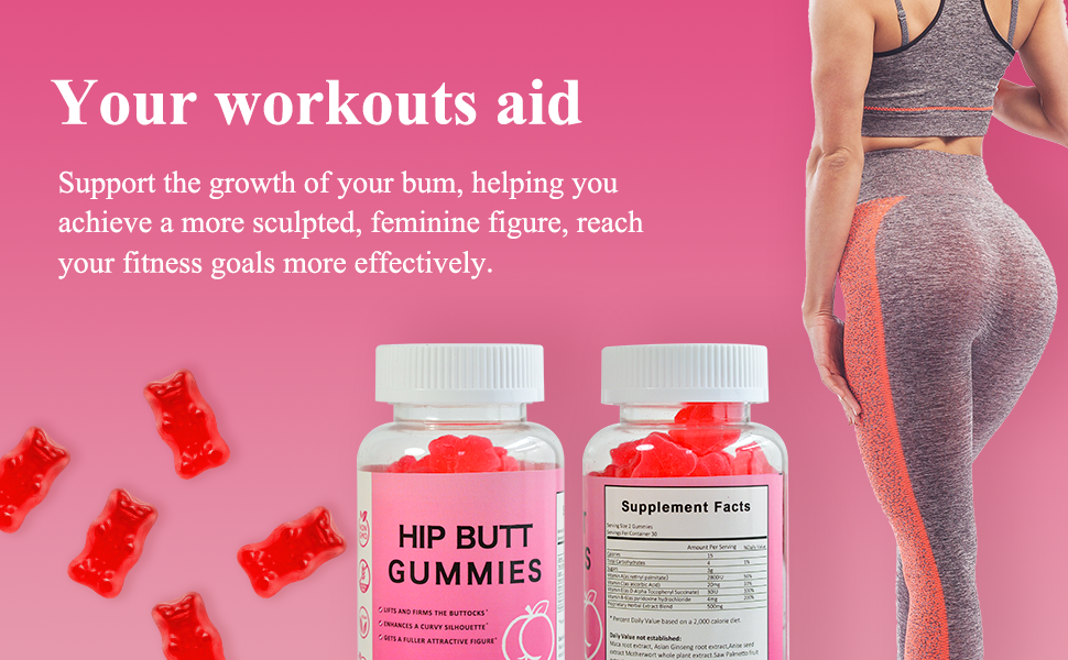 Hip Butt Gummies BBL Gummies Butt Lift Gummies for Women, with Vitamins A, B-6, C and E – 60 Count