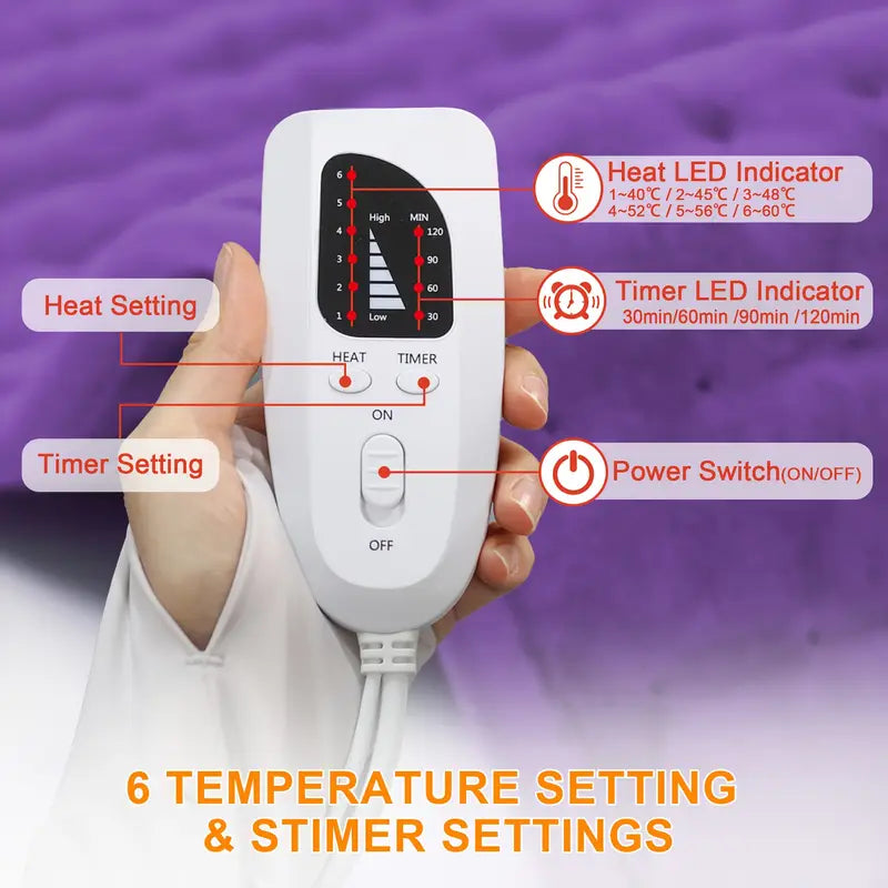 Portable & Washable Heating Pad for Pain Relief - 24" x 12" with Remote Control, 6 Heat Levels & Auto Shut-Off Timer - Perfect Gift for Back, Neck & Muscle Relief