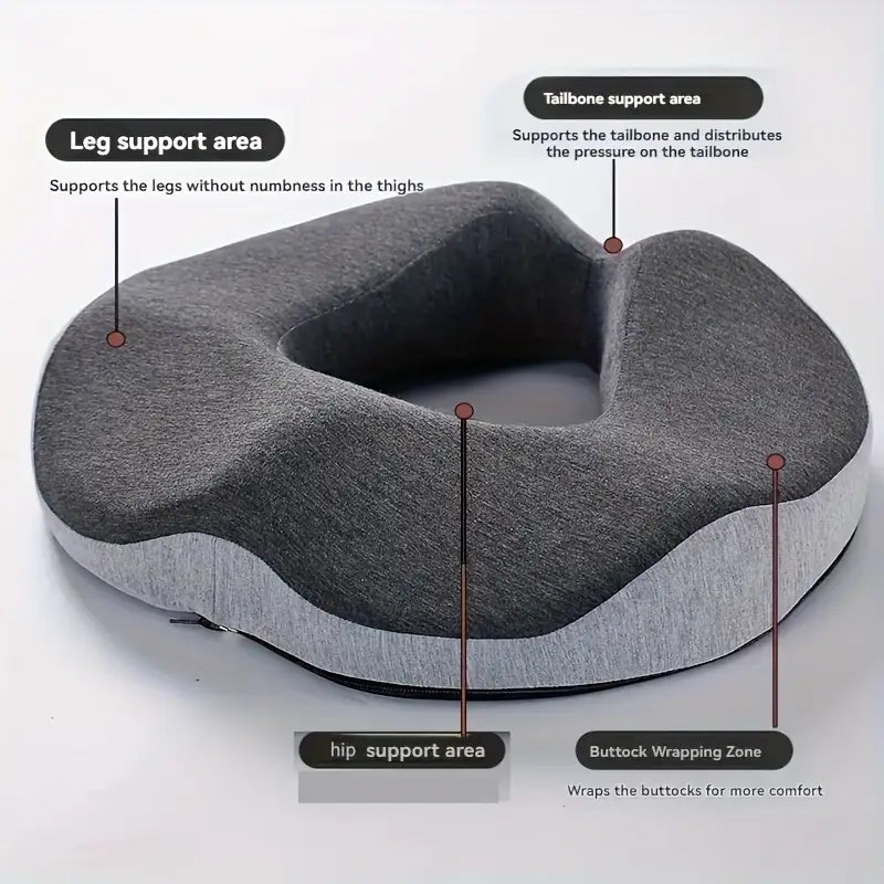 Sciatica & Tailbone Relief Seat Cushion - Ergonomic Memory Foam Donut Pillow for Office Chair, Car, & Wheelchair, Improves Posture & All-Day Comfort, Gray