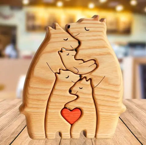 Creative Wooden Bear Family Puzzle: A Charming DIY Home Decor Piece