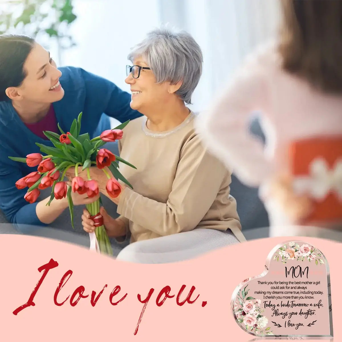 Mother's Day Thank You Mom Acrylic Heart Plaque