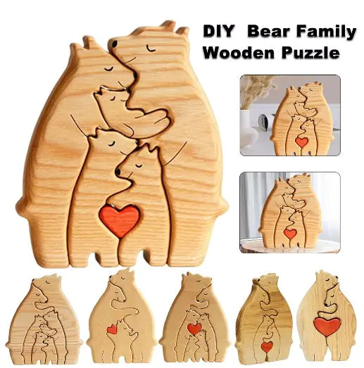 Creative Wooden Bear Family Puzzle: A Charming DIY Home Decor Piece