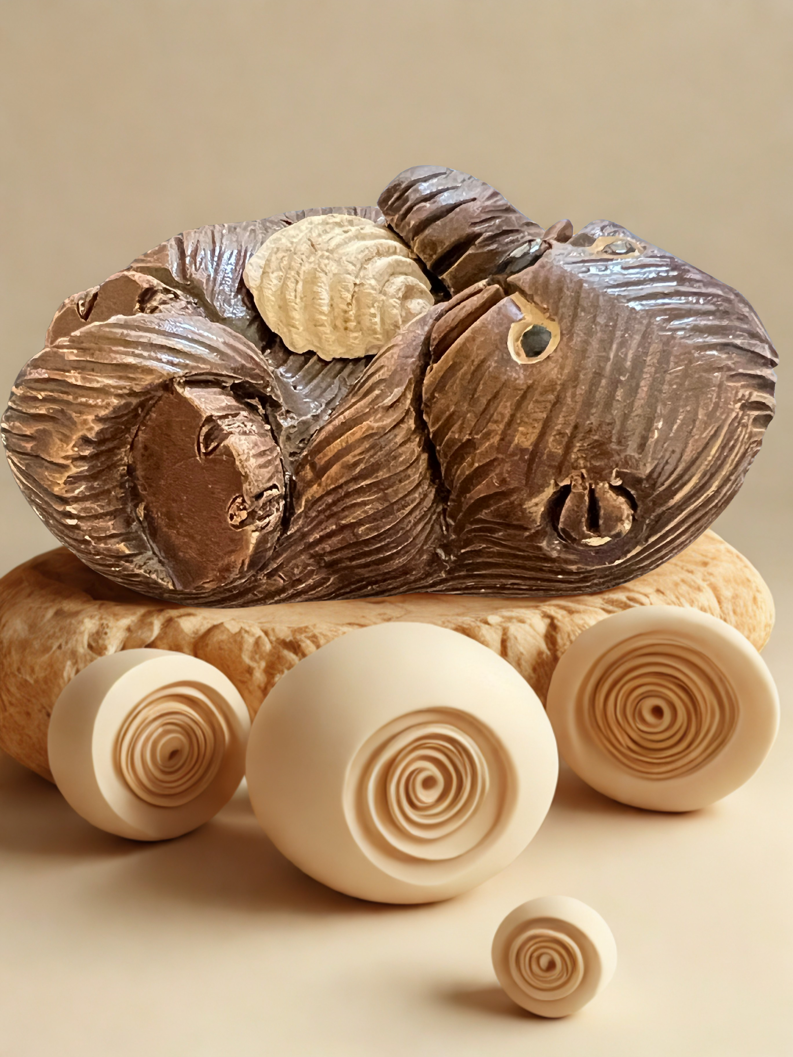 VINTAGE 1970s Artesania Rinconada Sea Otter with Shell Figurine | Signed Uruguayan Art Pottery