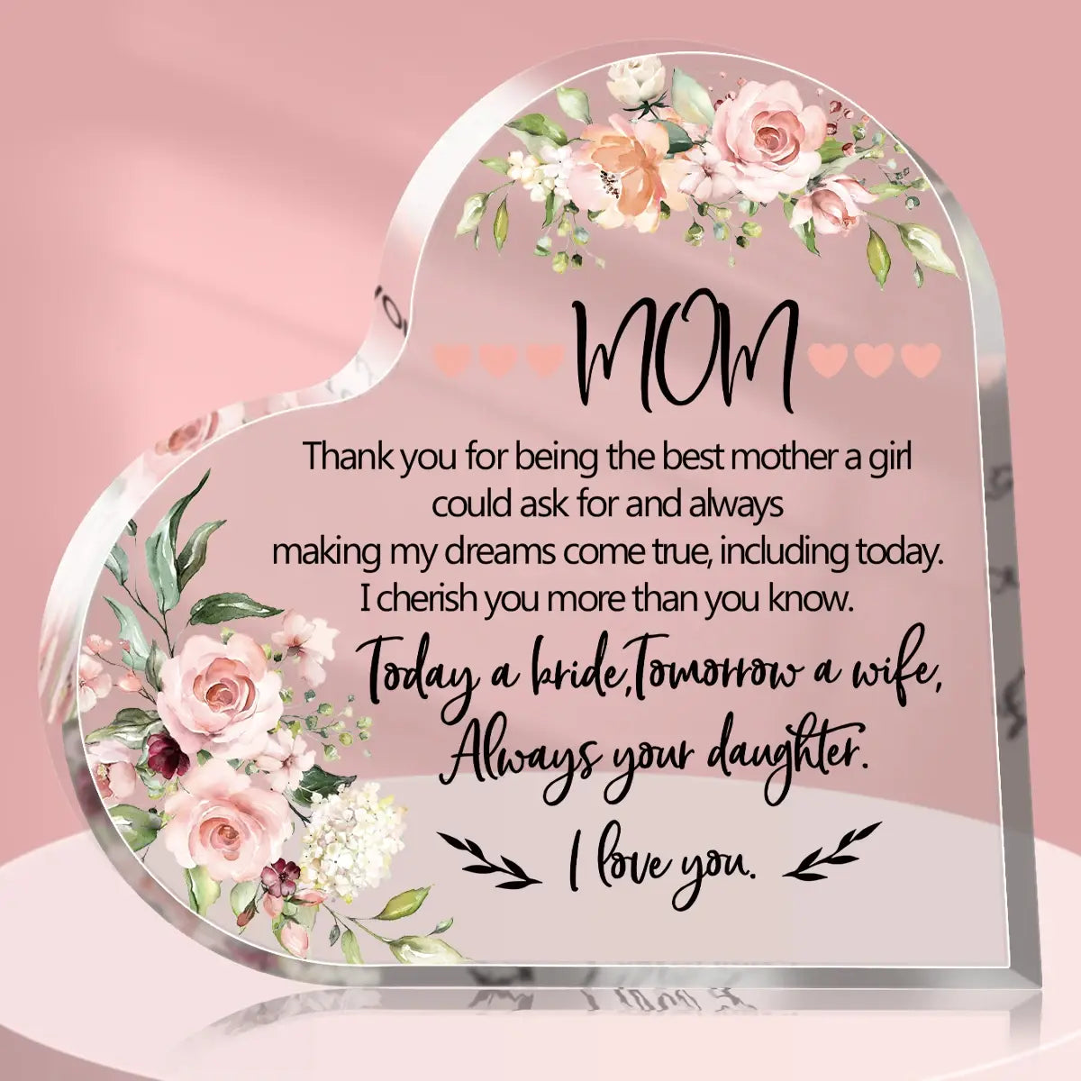 Mother's Day Thank You Mom Acrylic Heart Plaque
