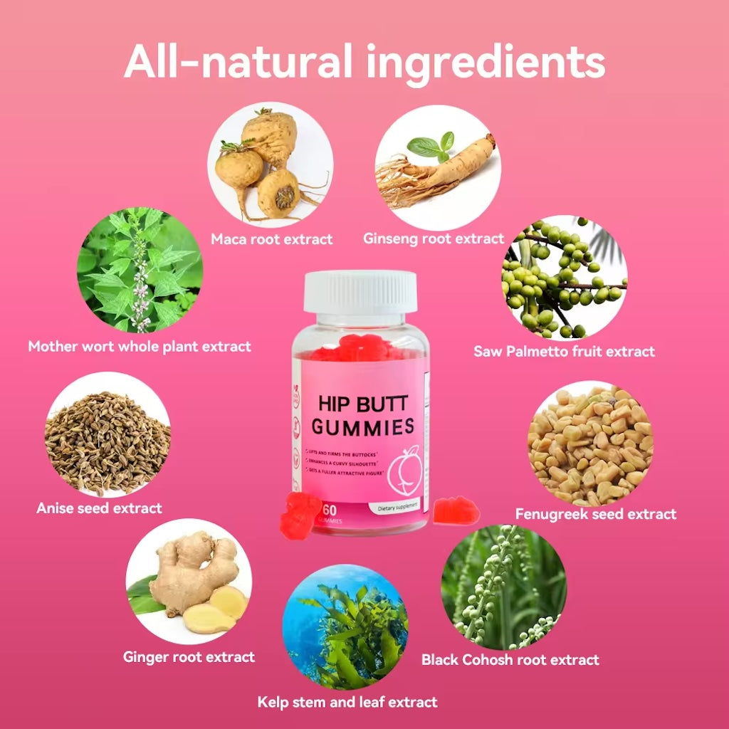 Hip Butt Gummies BBL Gummies Butt Lift Gummies for Women, with Vitamins A, B-6, C and E – 60 Count