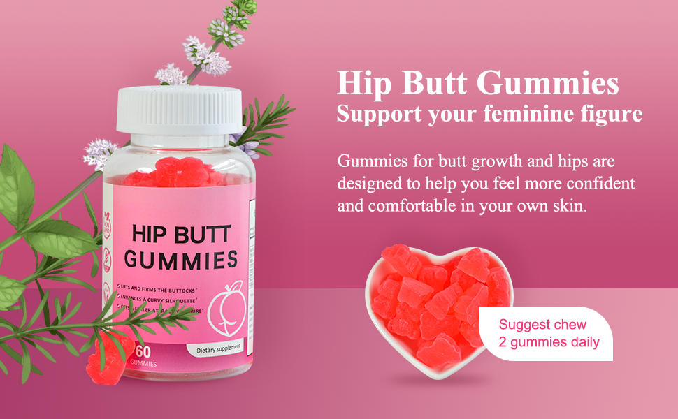 Hip Butt Gummies BBL Gummies Butt Lift Gummies for Women, with Vitamins A, B-6, C and E – 60 Count