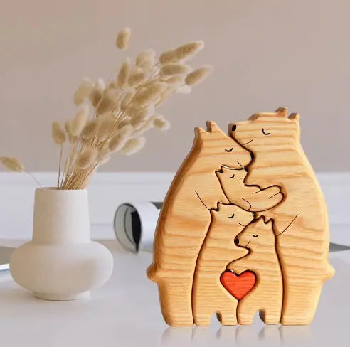 Creative Wooden Bear Family Puzzle: A Charming DIY Home Decor Piece