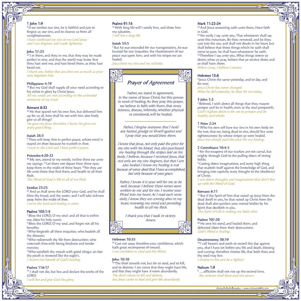 Christian Healing Prayer Cloth (20"x20") | Daily Scripture Confessions & Prayer of Agreement