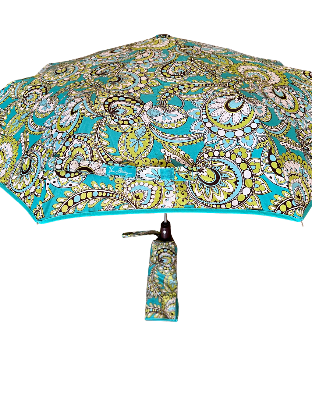 Vera Bradley Umbrella Auto Open Peacock Pattern Teal Blue Lime Compact Rain 38"