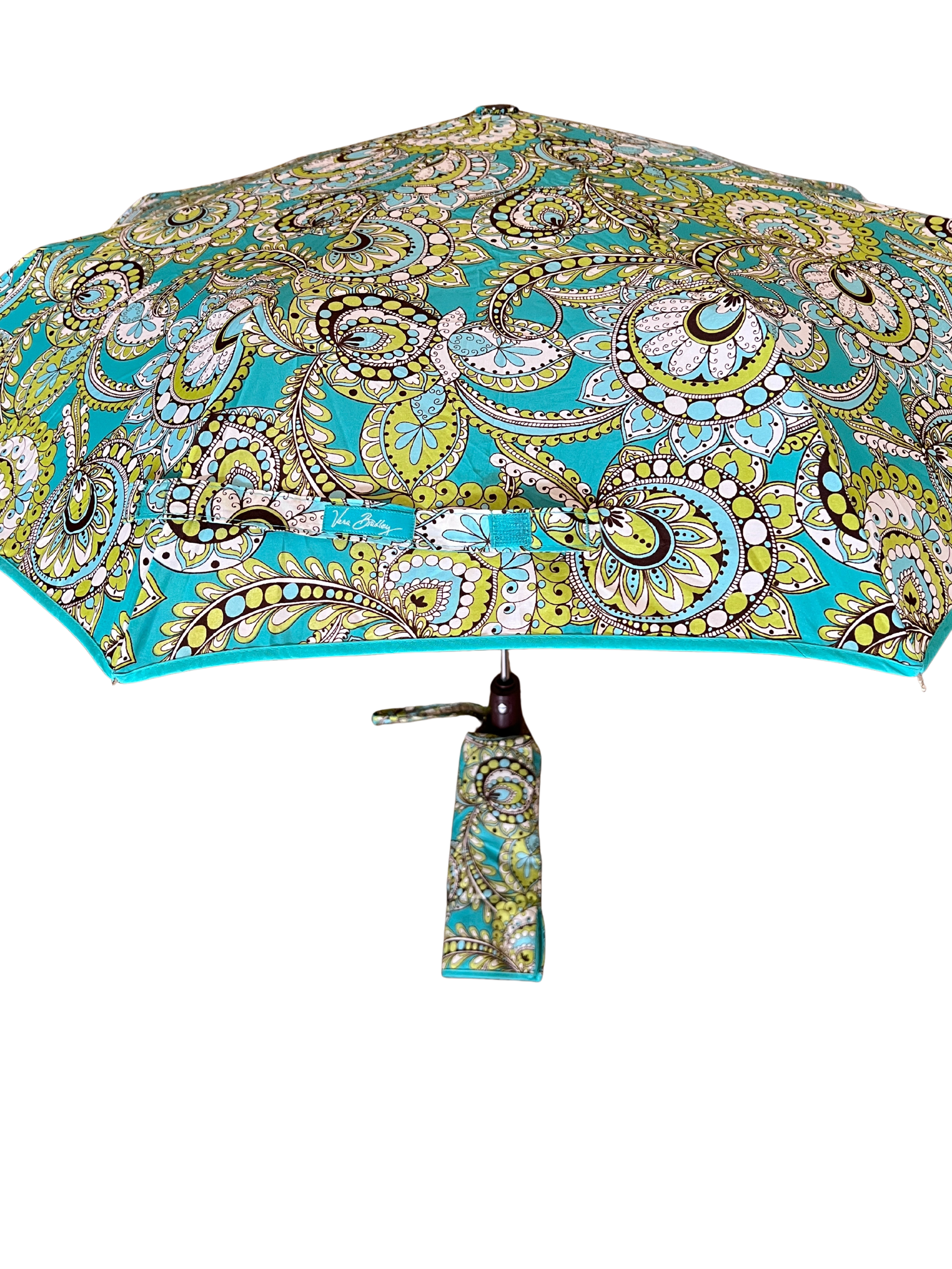 Vera Bradley Umbrella Auto Open Peacock Pattern Teal Blue Lime Compact Rain 38"