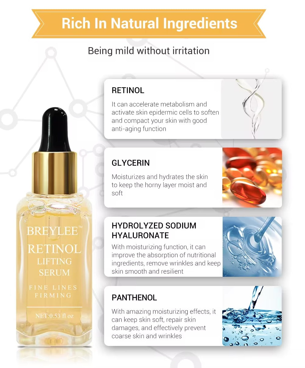 BREYLEE Retinol Serum Anti-Aging Lifting Firming Remove Wrinkles Fine Lines Repair Tighten Skin, 0.6 fl oz