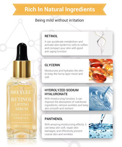 BREYLEE Retinol Serum Anti-Aging Lifting Firming Remove Wrinkles Fine Lines Repair Tighten Skin, 0.6 fl oz