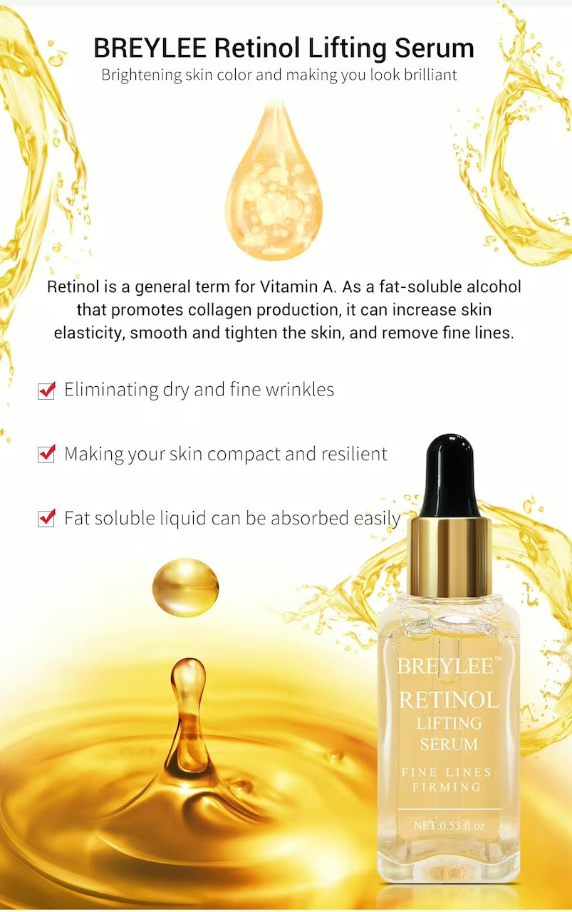 BREYLEE Retinol Serum Anti-Aging Lifting Firming Remove Wrinkles Fine Lines Repair Tighten Skin, 0.6 fl oz