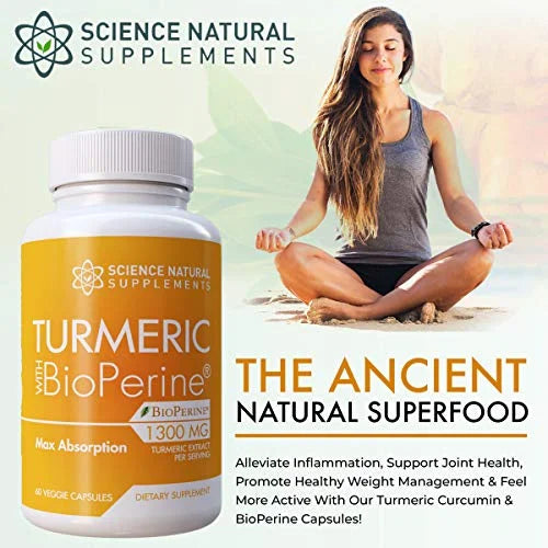Turmeric Capsules with Curcumin and Bioperine Black Pepper Extract - 60 Veggie Caps – Anti-Inflammatory for Joint Health with 95% Curcuminoids  - Max Absorption Formula