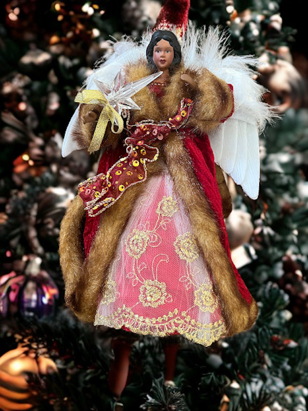 12" African American Angel Tree Topper, LED Color Changing Lighted Star