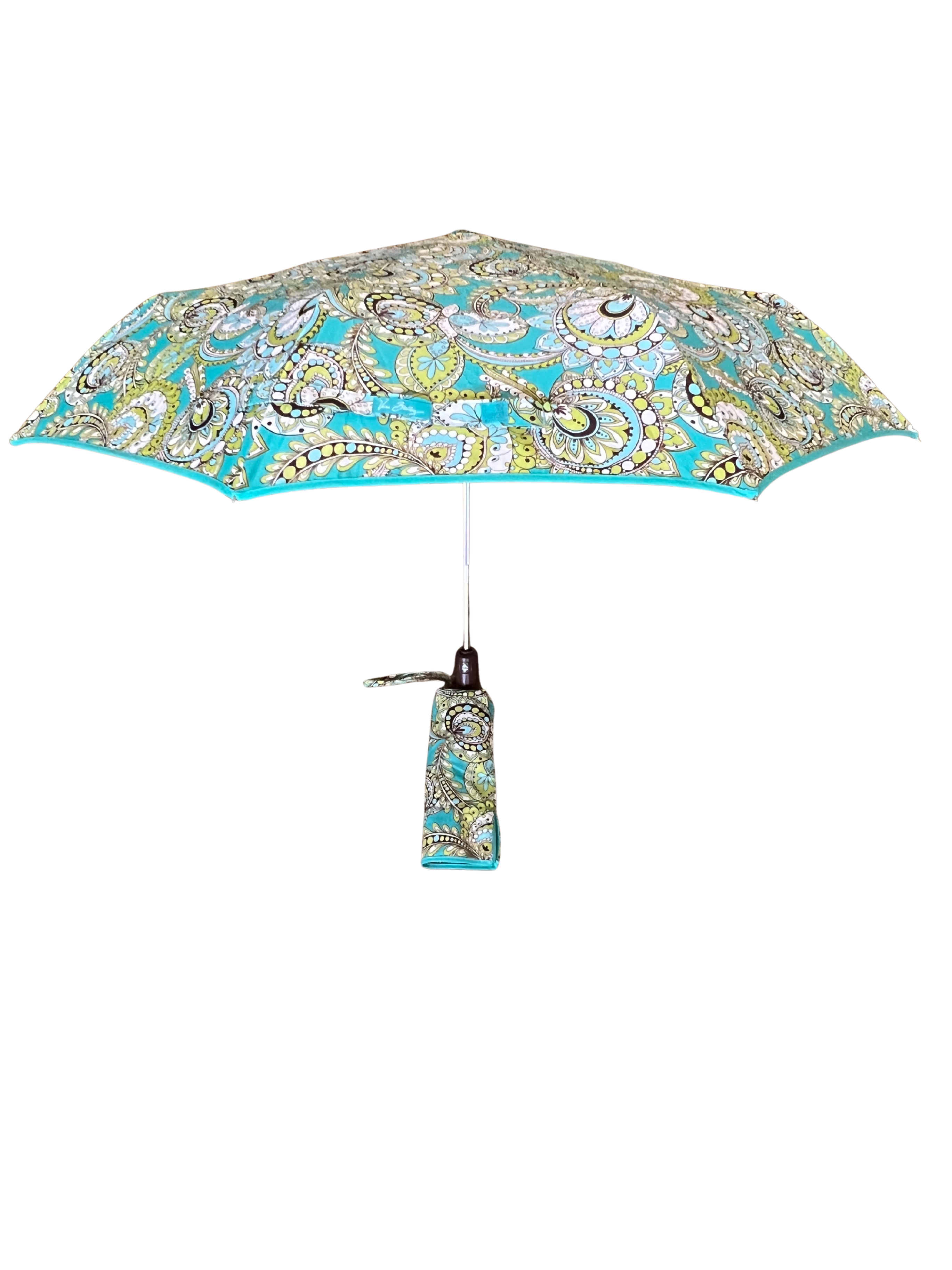 Vera Bradley Umbrella Auto Open Peacock Pattern Teal Blue Lime Compact Rain 38"