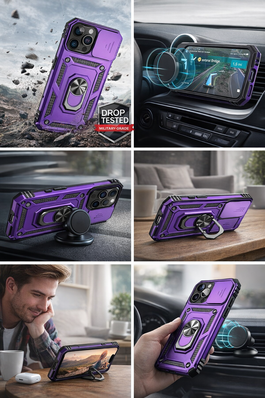 iPhone 13 Pro Max 360° Protection Kit – Rugged Case + Shockproof Screen Protector (Purple)