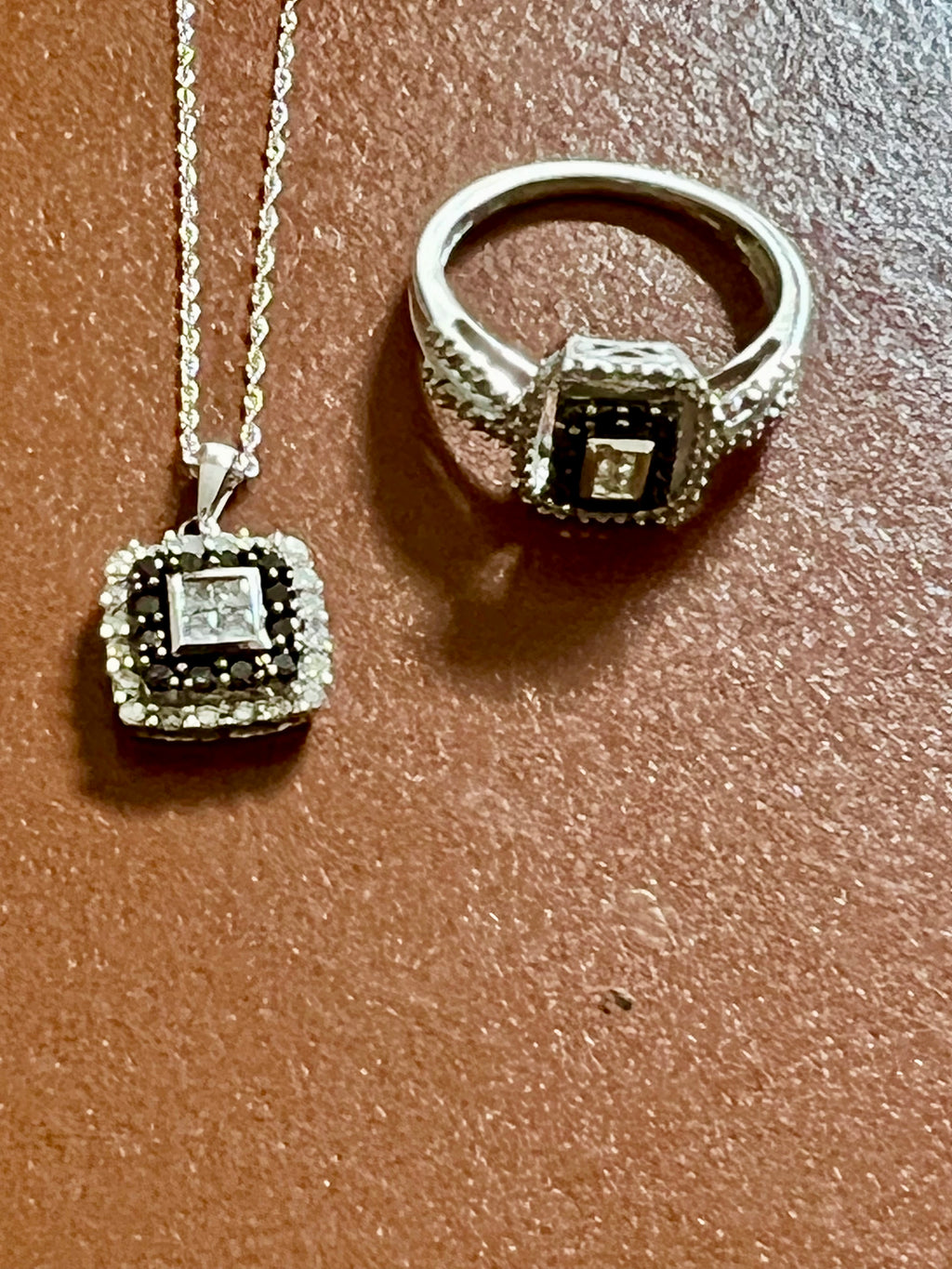 10K White Gold JWBR Black & White Diamond Ring & Necklace Set