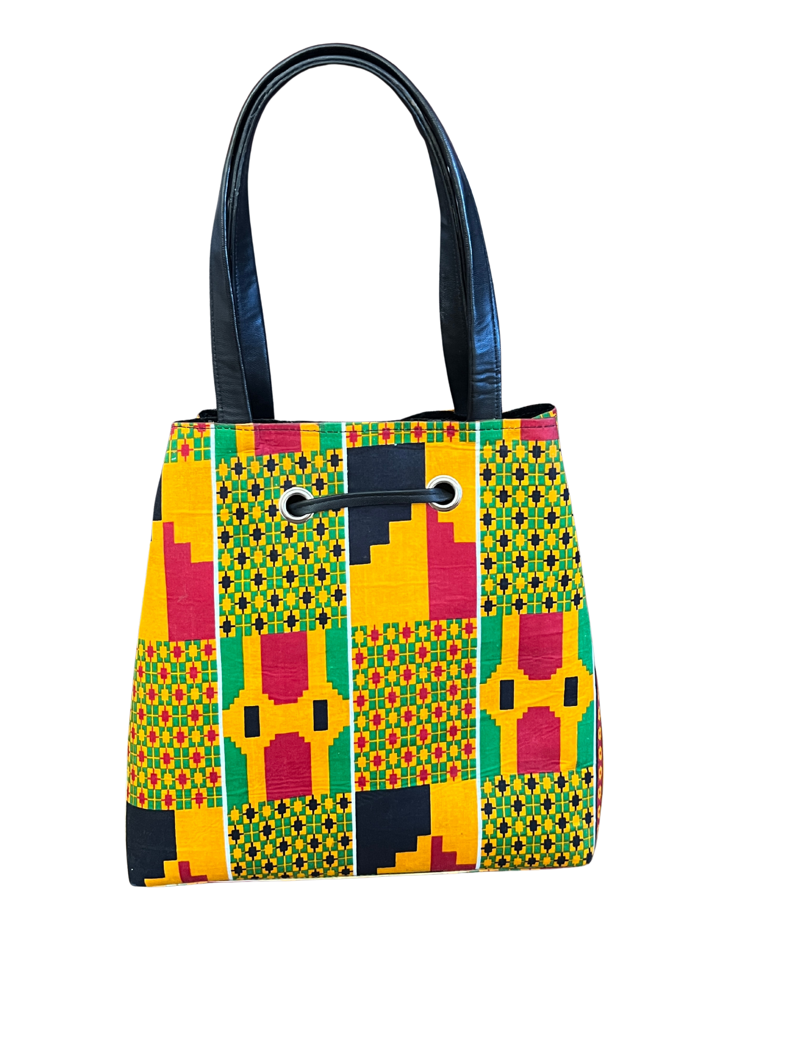 African Kente Print Bucket Shoulder Bag & Matching Wallet – Handmade Ankara Set