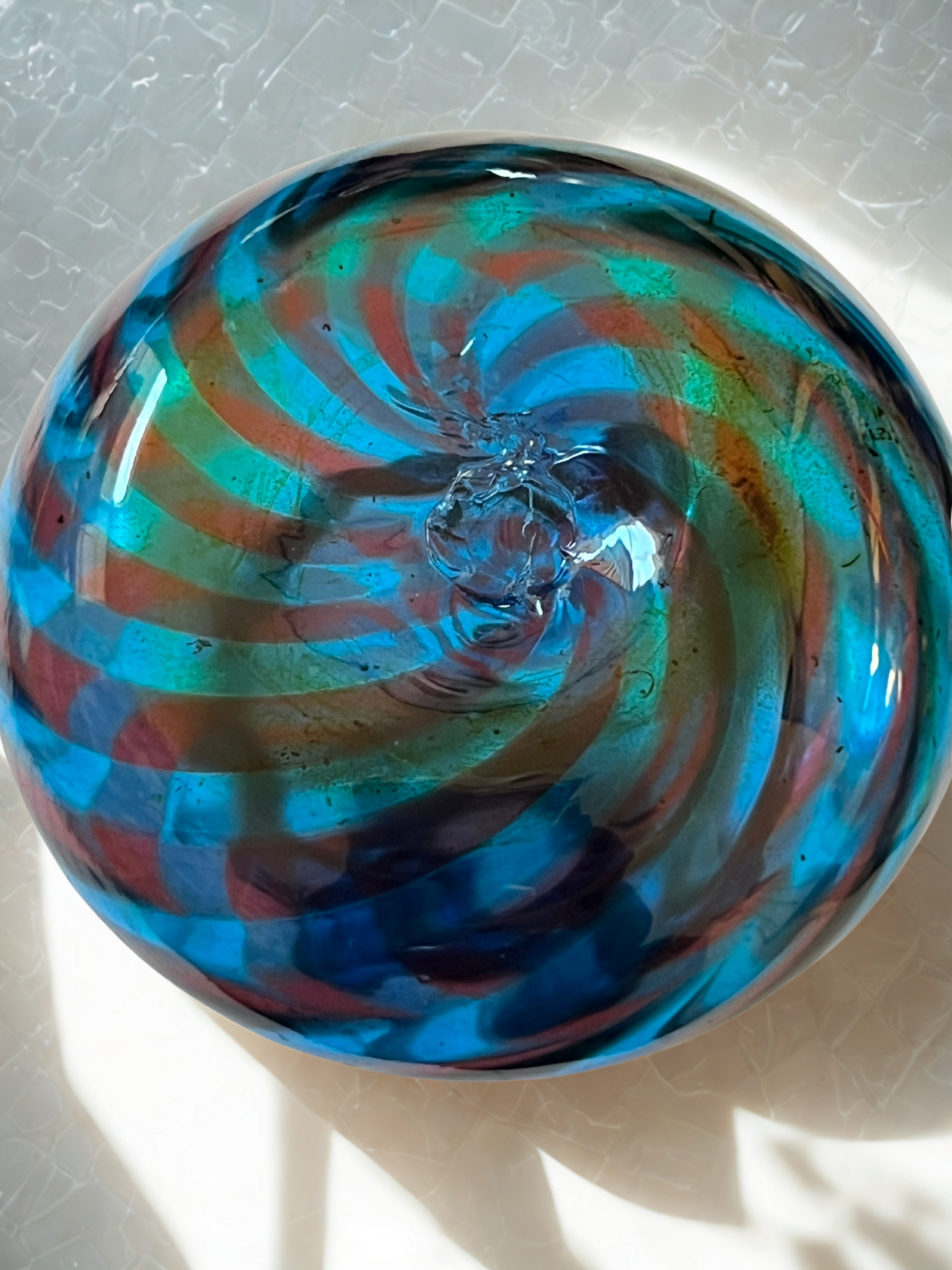 Art Glass Swirl Perfume Bottle Cobalt Blue Purple Murano Style Bubble Stopper 4.75"