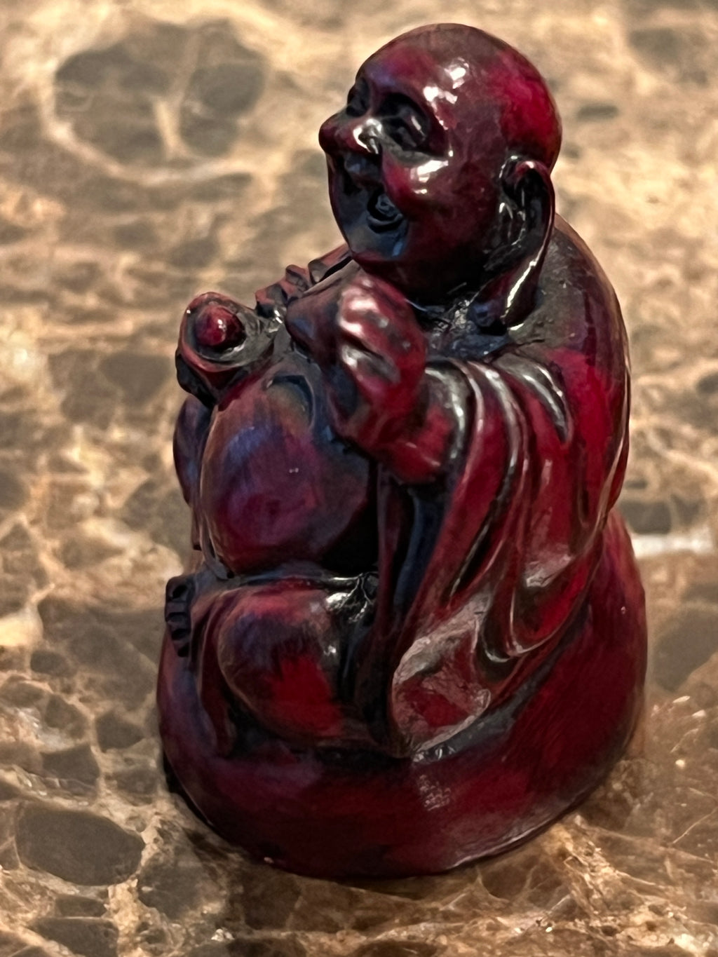 Vtg Red Resin Laughing Buddha Statue Miniature Laughing Hotei Feng Shui, 2"