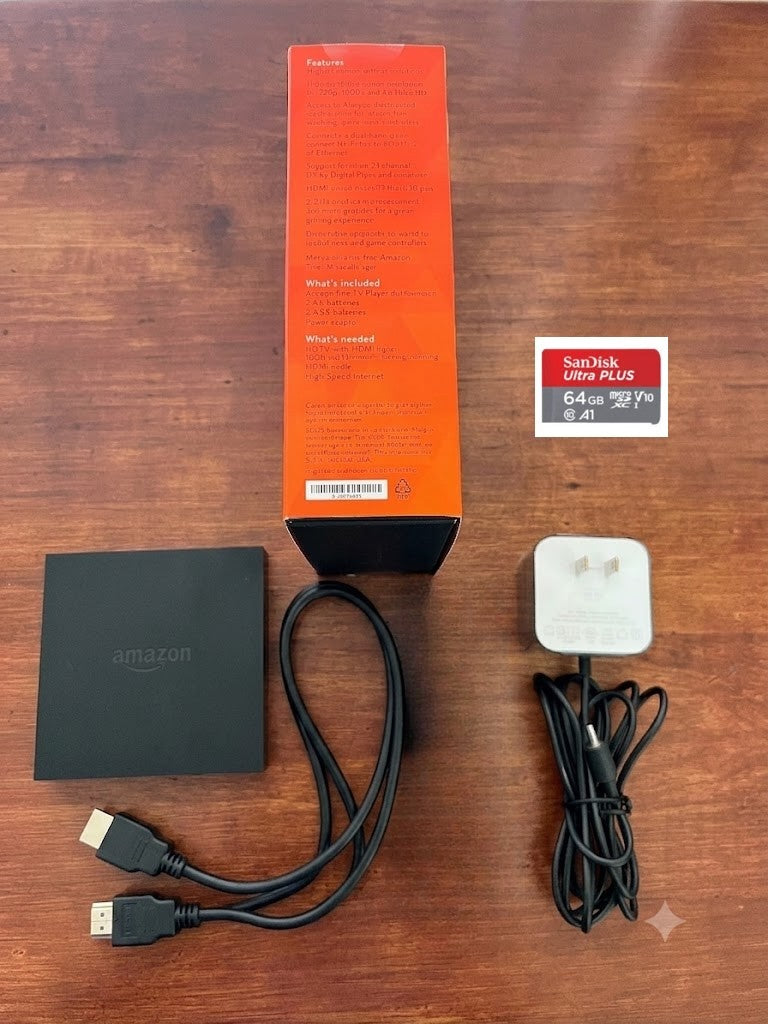 Amazon Fire TV 2nd Gen 4K UHD Box + 64GB MicroSD & HDMI Bundle, No Remote