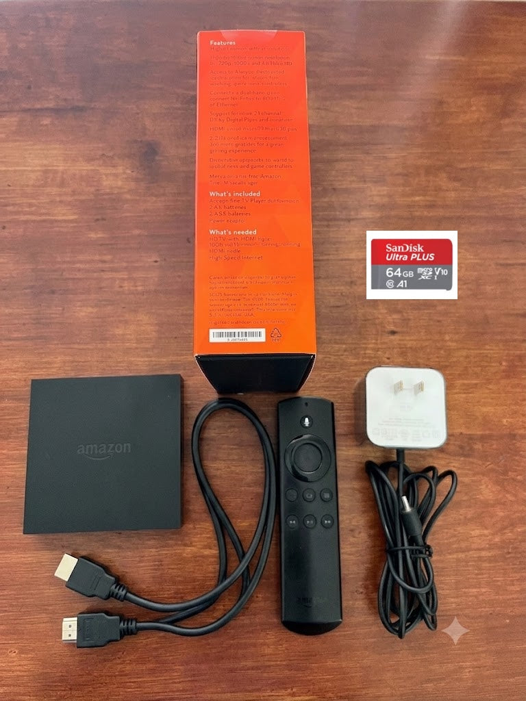 Amazon Fire TV 2nd Gen 4K UHD Box Alexa Voice Remote + 64GB MicroSD & HDMI Bundle