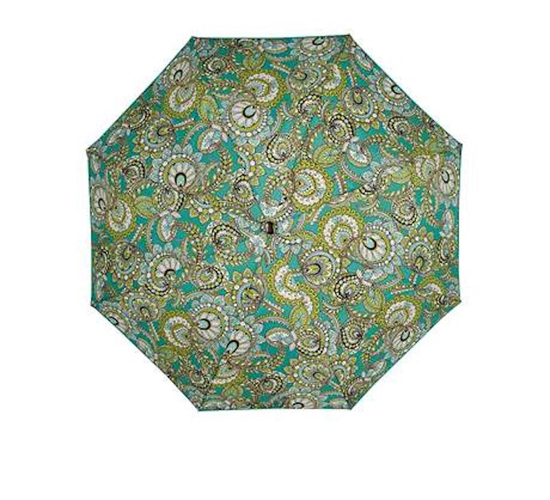 Vera Bradley Umbrella Auto Open Peacock Pattern Teal Blue Lime Compact Rain 38"