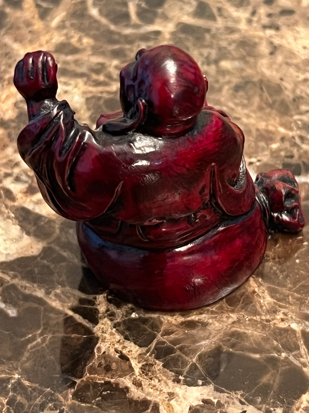 Vtg Red Resin Laughing Buddha Statue Miniature Laughing Hotei Feng Shui, 2"