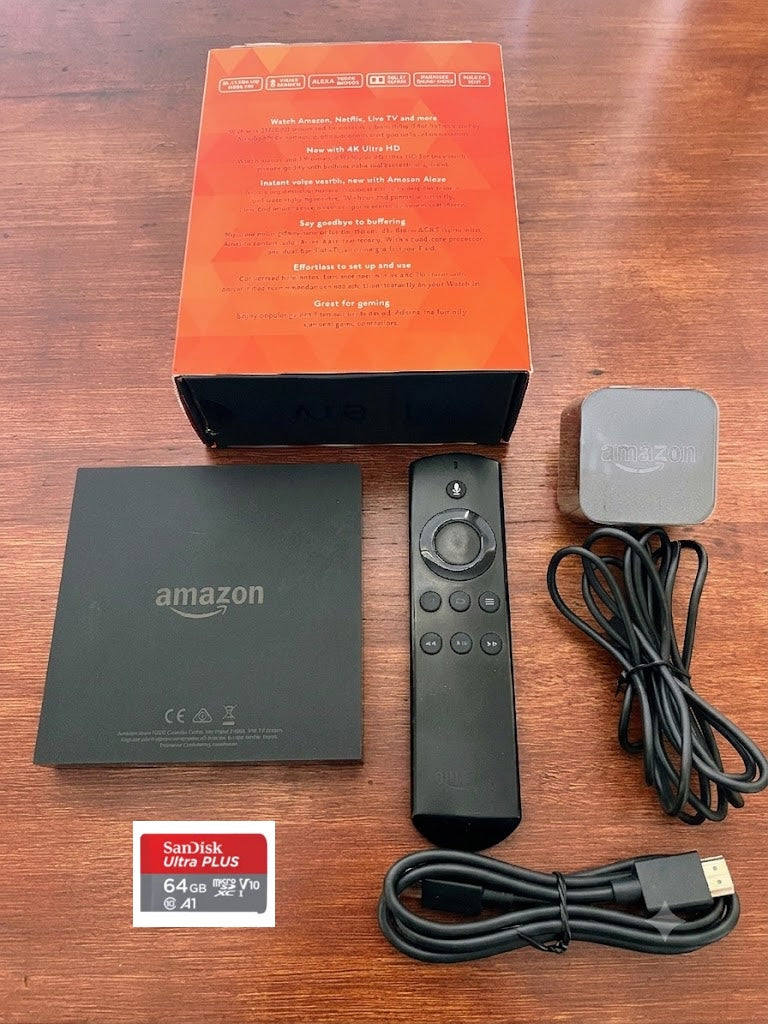 Amazon Fire TV 2nd Gen 4K UHD Box Alexa Voice Remote + 64GB MicroSD & HDMI Bundle