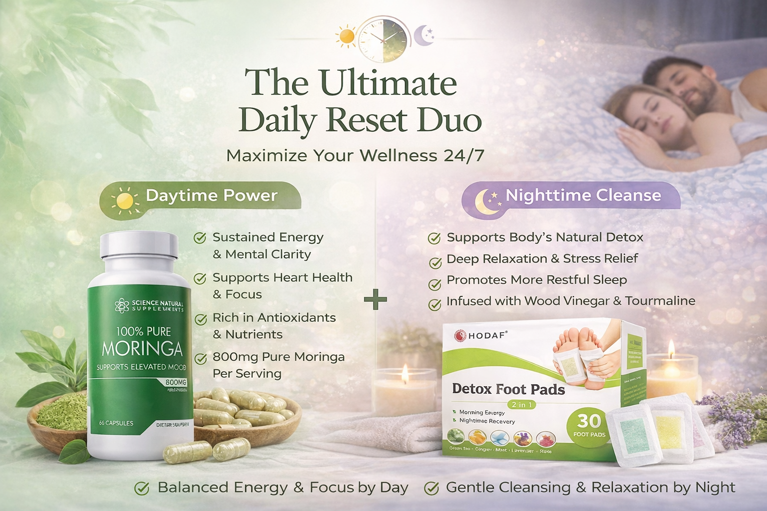 The Ultimate Daily Reset Duo: Moringa Capsules + HODAF Detox Foot Pads