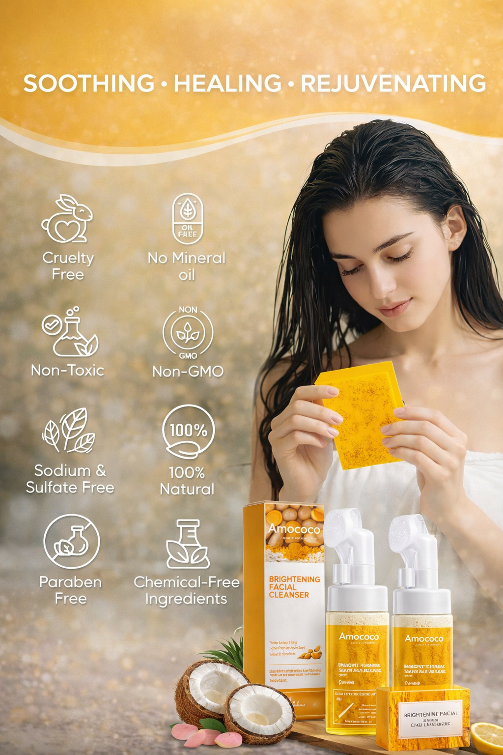 Ultimate 3-Piece Turmeric & Kojic Acid Skincare Bundle - 2 Brightening Facial Cleansers + 1 Face & Body Soap