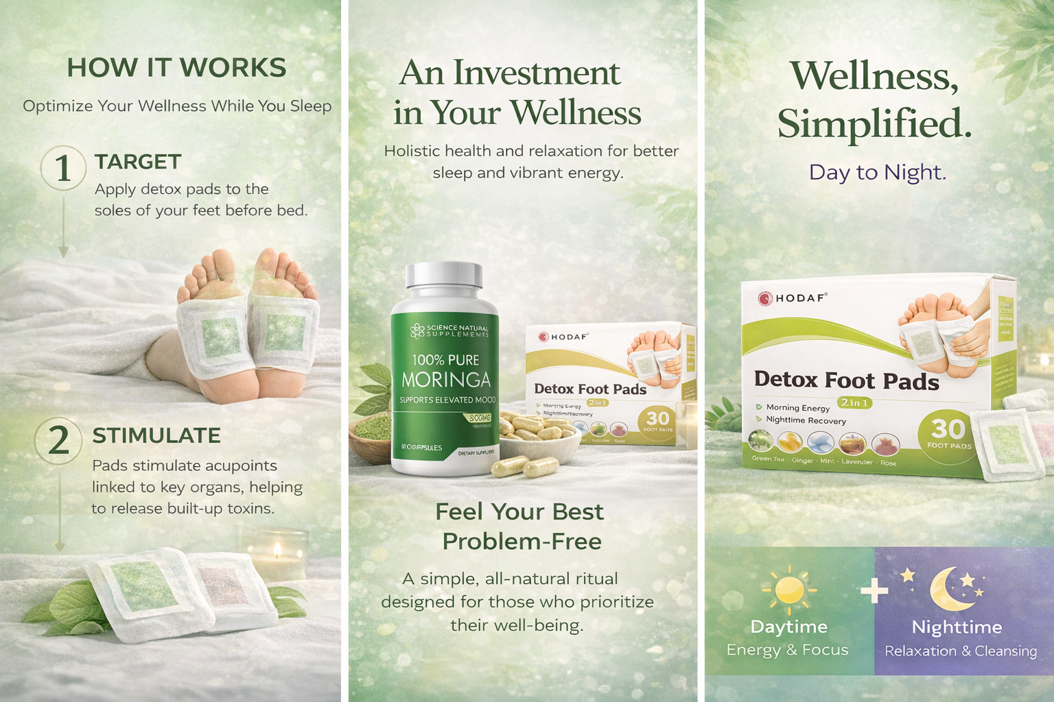 The Ultimate Daily Reset Duo: Moringa Capsules + HODAF Detox Foot Pads