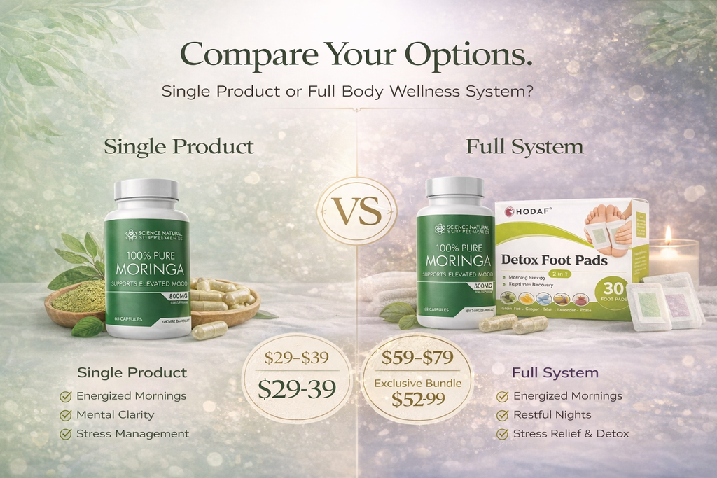 The Ultimate Daily Reset Duo: Moringa Capsules + HODAF Detox Foot Pads