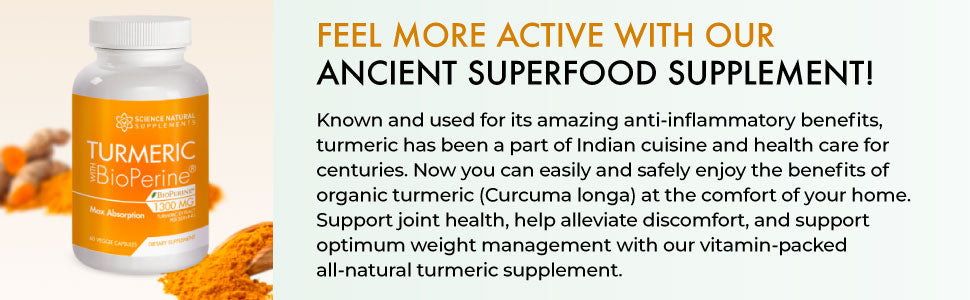 Turmeric Capsules with Curcumin and Bioperine Black Pepper Extract - 60 Veggie Caps – Anti-Inflammatory for Joint Health with 95% Curcuminoids  - Max Absorption Formula