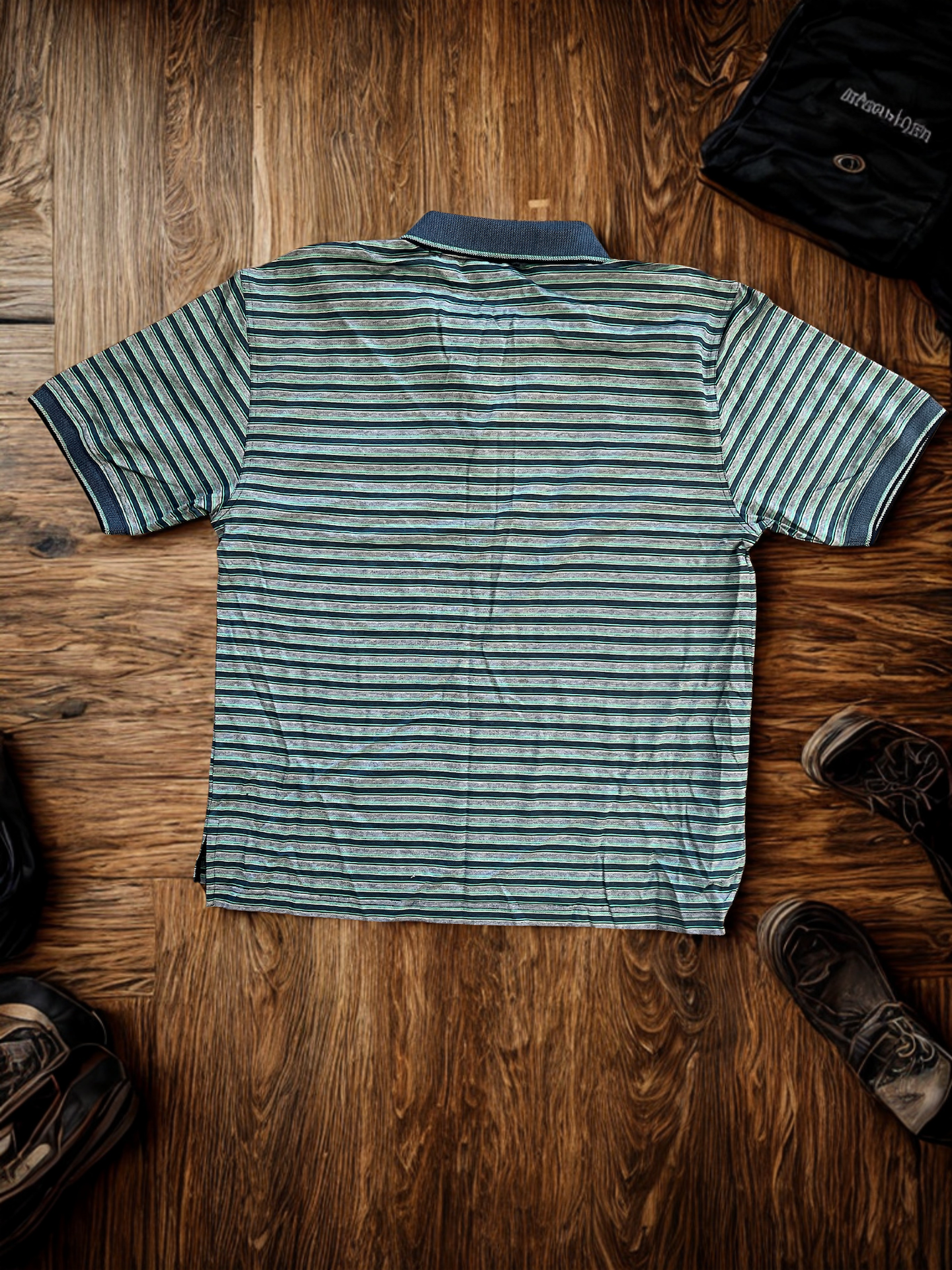 Ashworth NWT Vintage Signature Striped Polo | Double Mercerized Cotton | Blue, Green & White (Men's Large)