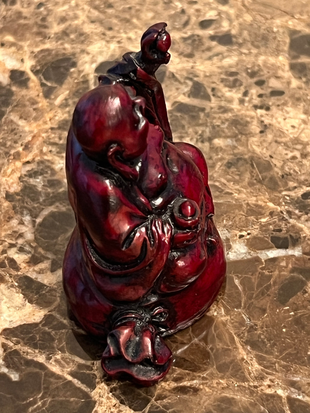 Vtg Red Resin Laughing Buddha Statue Miniature Laughing Hotei Feng Shui, 2"