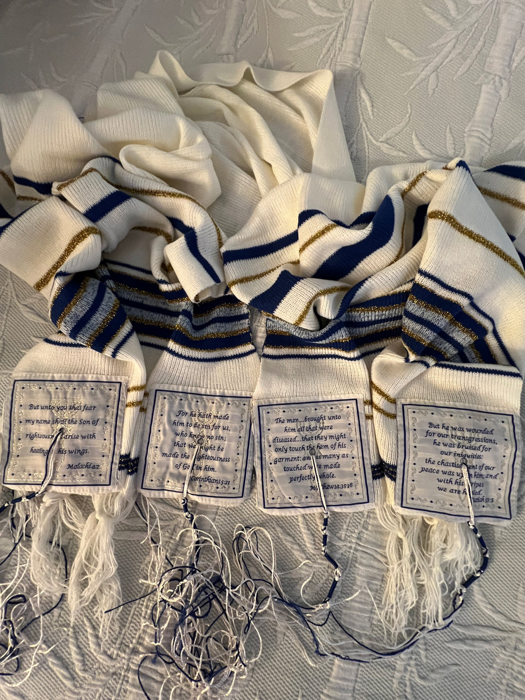 Messianic Christian Tallit with Bag | New Covenant Prayer Shawl | Royal Blue & Gold (72" x 22"), Designed in Israel