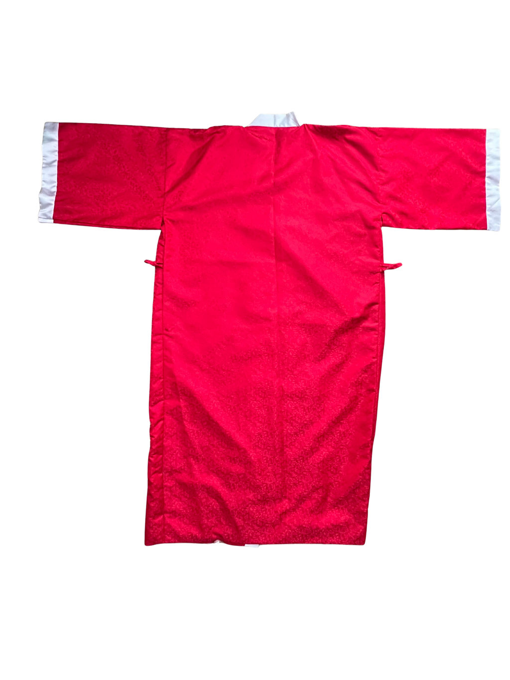 Vintage Red Embroidered Crane Kimono Robe, Crimson Floral Jacquard Satin Robe, Full Length Asian Inspired Dressing Gown