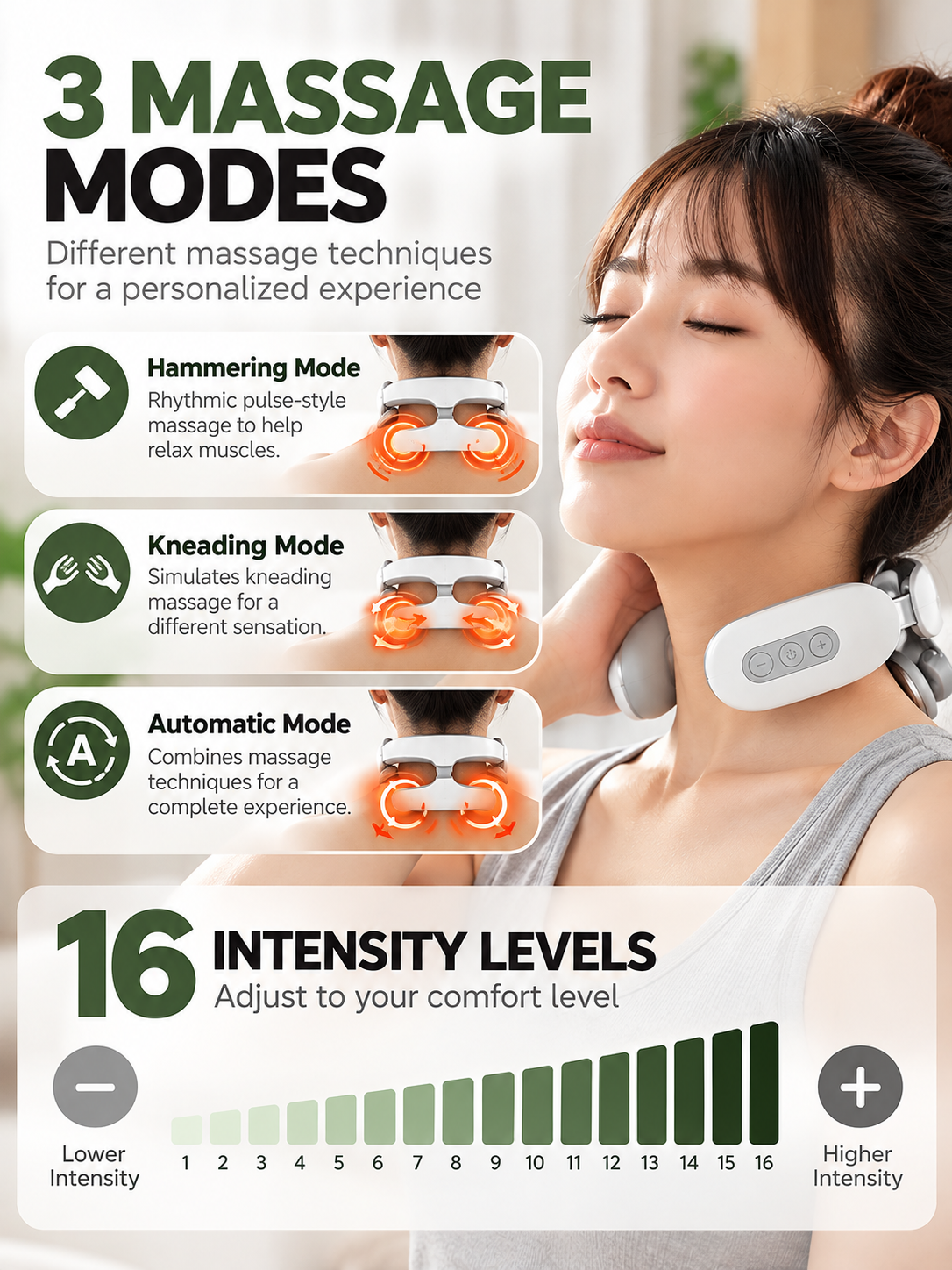 4-Head Heated Neck and Shoulder Massager – 3 Massage Modes, 16 Intensity Levels & USB Rechargeable