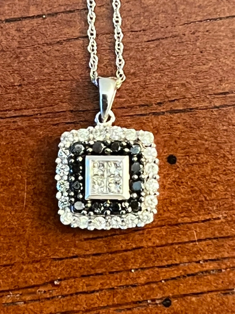 10K White Gold JWBR Black & White Diamond Ring & Necklace Set