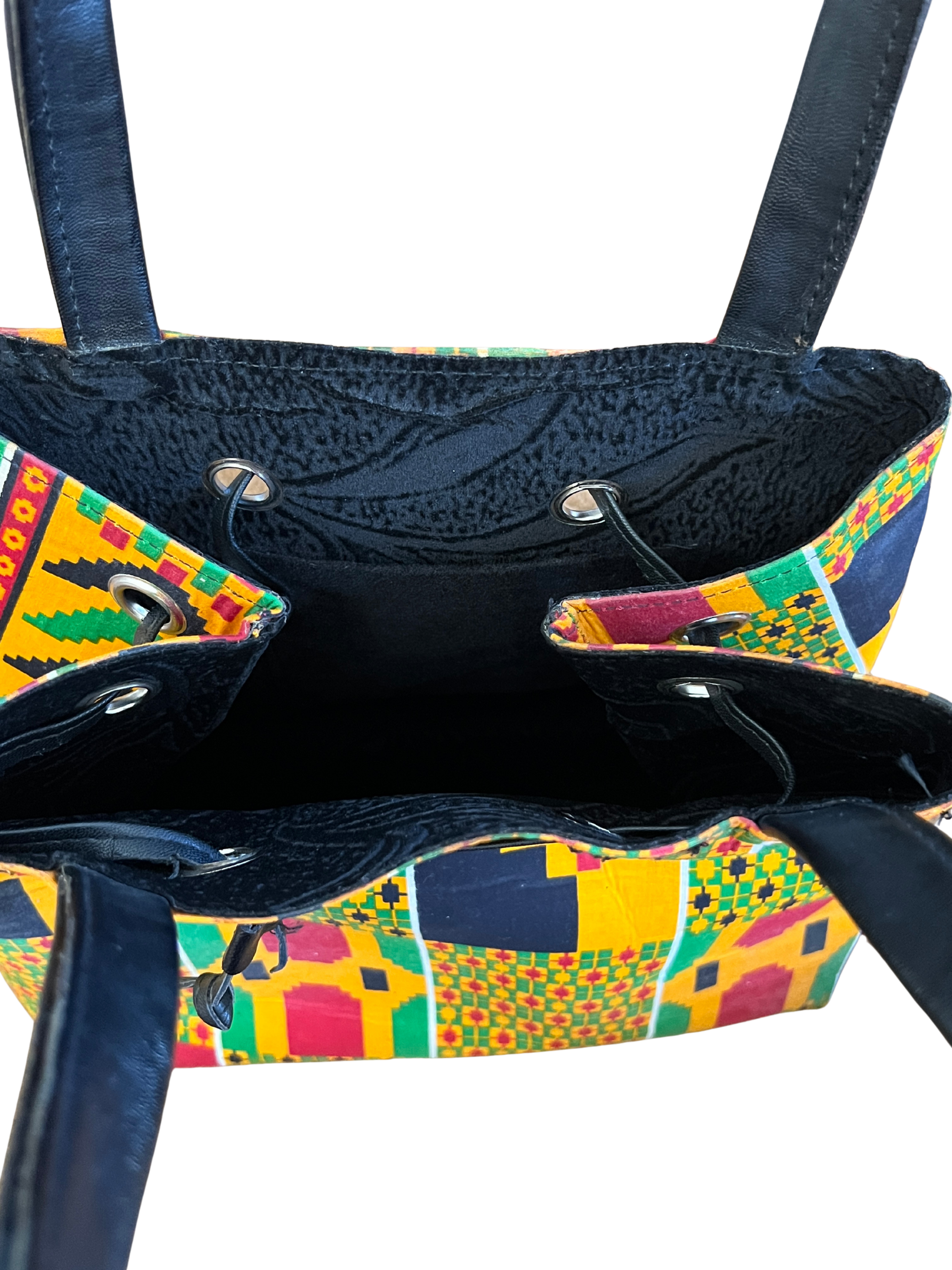 African Kente Print Bucket Shoulder Bag & Matching Wallet – Handmade Ankara Set