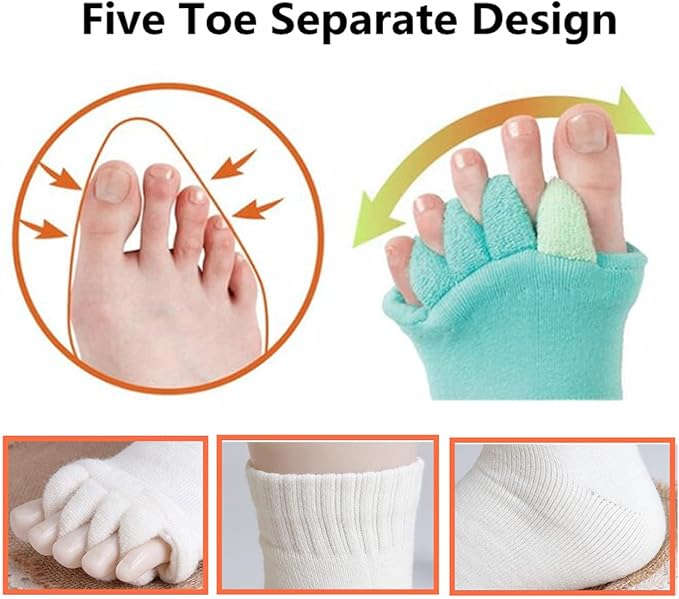 Set of 5-Toe Socks and Bunion Corrector Pads for Pain Relief and Toe Alignment