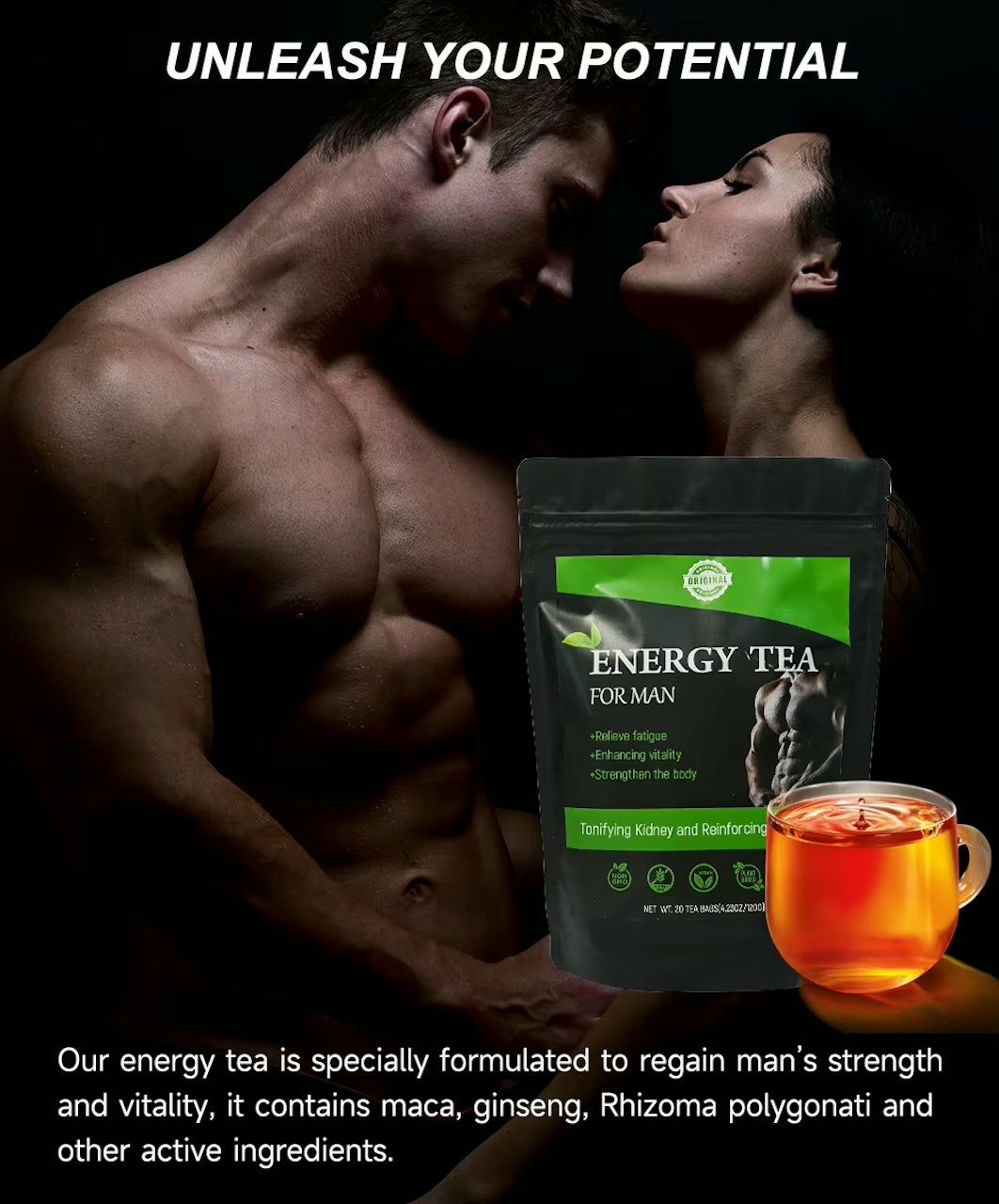 Male Energy Tea Energy Tea for Men Men's Energy Supplement (20 Tea Bags)