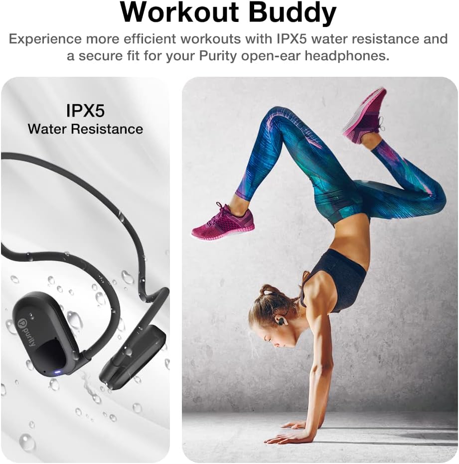 Purity Air Open Ear Bluetooth Headphones & UNU 15000mAh Powerbank Duo - IPX5 Waterproof Wireless Sports Earbuds with Dual Mic, 6H Battery Life, Air Conduction Technology for Running, Cycling & Workouts (Black)