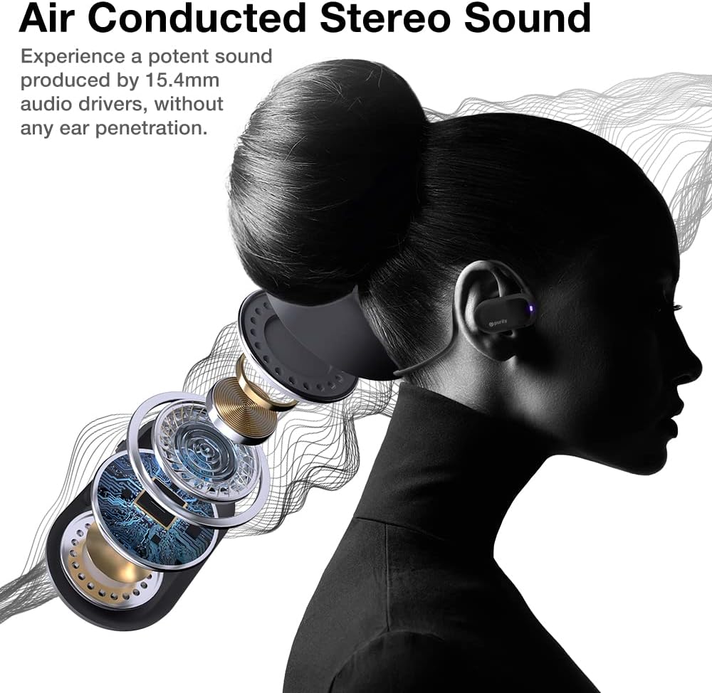 Purity Air Open Ear Bluetooth Headphones & UNU 15000mAh Powerbank Duo - IPX5 Waterproof Wireless Sports Earbuds with Dual Mic, 6H Battery Life, Air Conduction Technology for Running, Cycling & Workouts (Black)