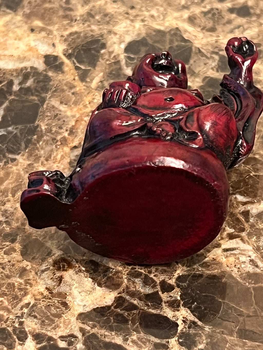 Vtg Red Resin Laughing Buddha Statue Miniature Laughing Hotei Feng Shui, 2"