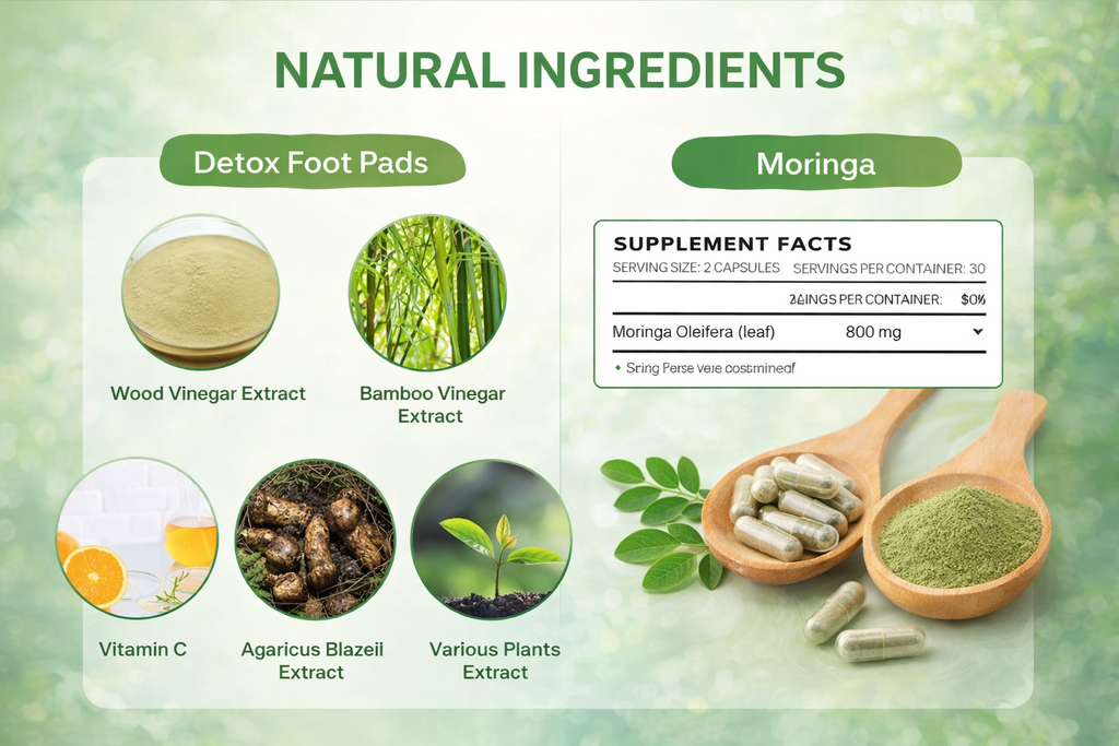 The Ultimate Daily Reset Duo: Moringa Capsules + HODAF Detox Foot Pads
