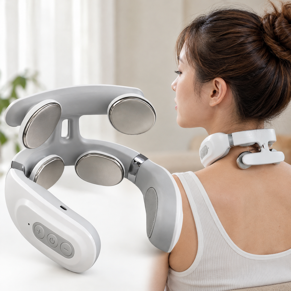 4-Head Heated Neck and Shoulder Massager – 3 Massage Modes, 16 Intensity Levels & USB Rechargeable